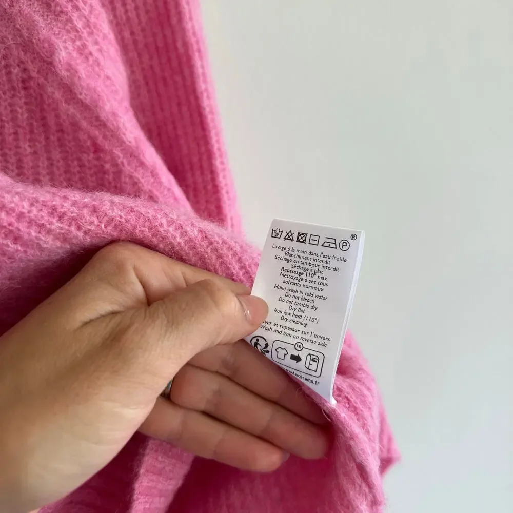 Sezane Pink Ribbed Crewneck Sweater